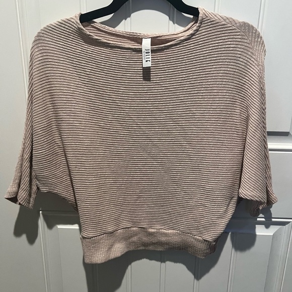 Jolie Tops - Jolie Tan Small Boxy Ribbed cropped batwing tee